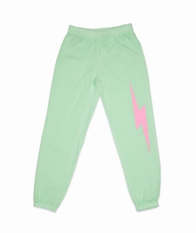 HighWaistSupport Girl's Palisades Neon Pink Bolt Sweatpants In Kiwi