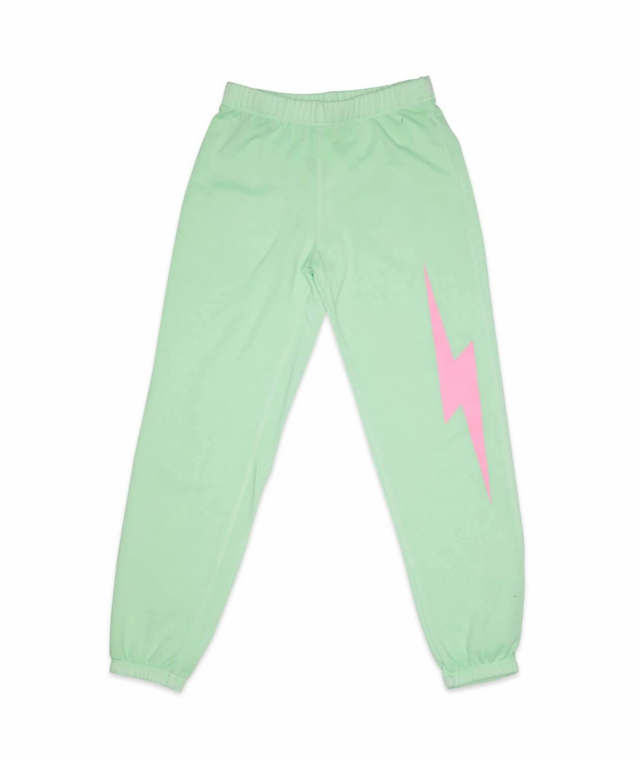 HighWaistSupport Girl's Palisades Neon Pink Bolt Sweatpants In Kiwi
