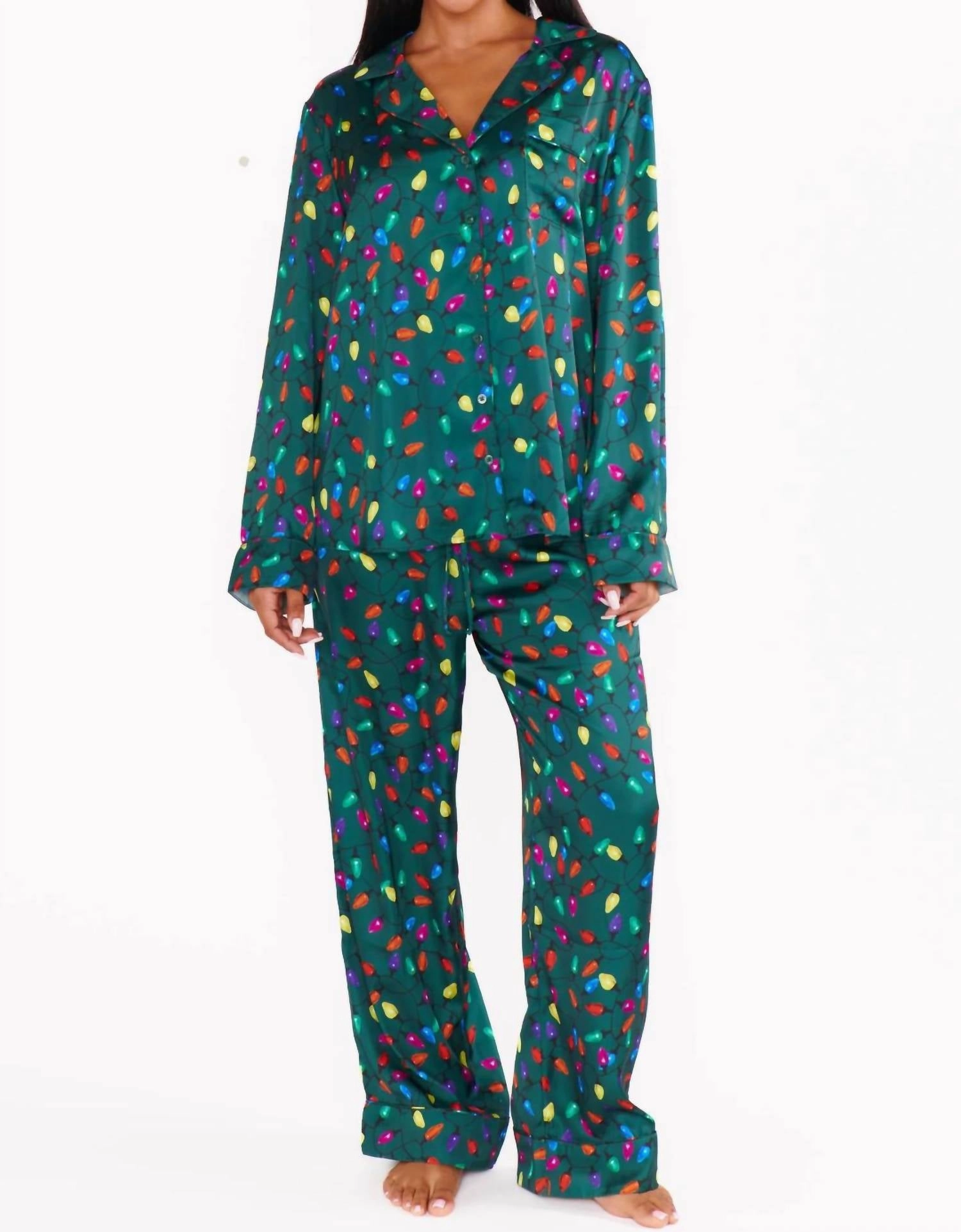 Soft Jersey Knit Classic Pj Set In Festive Lights Silky