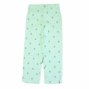Classic Prep Boys Anchors on Green Stripe Pants SeamlessPockets