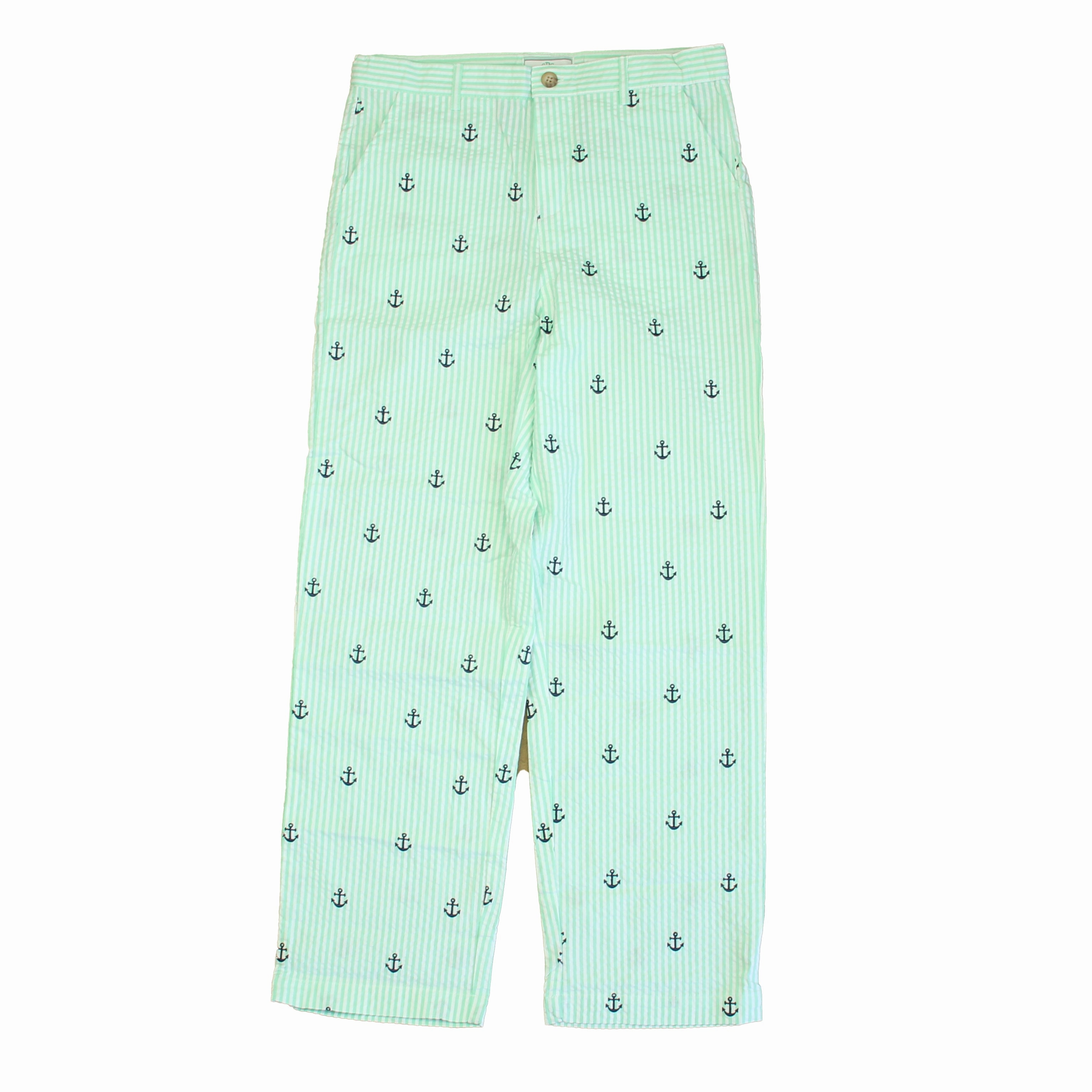Classic Prep Boys Anchors on Green Stripe Pants SeamlessPockets