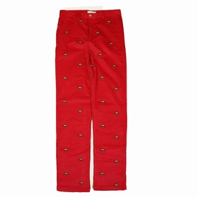 Metallic accents Smart Layering Classic Prep Boys Crimson w/ Woody Embroidery Corduroy Pants