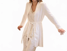 Layered Texture Classic Slumber Robe With Satin Trim In White