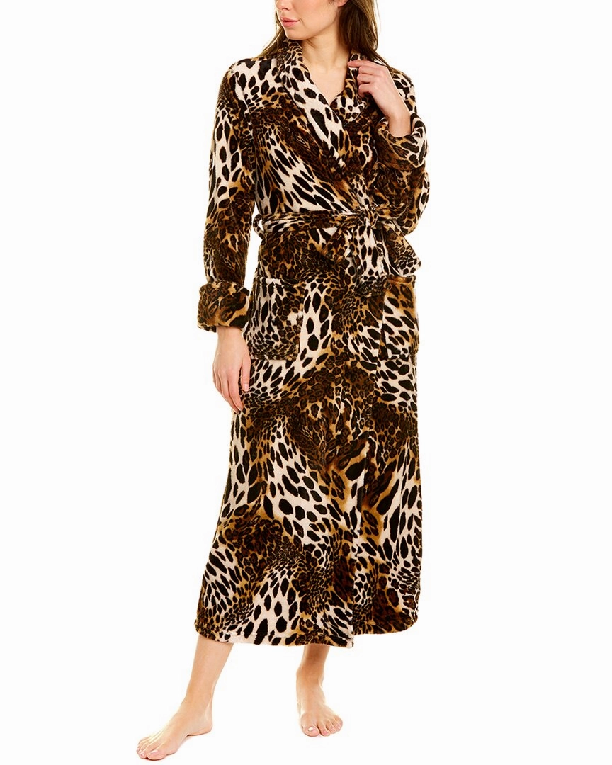 High Neckline Wide Leg Opening Design Natori Plush Leopard Robe