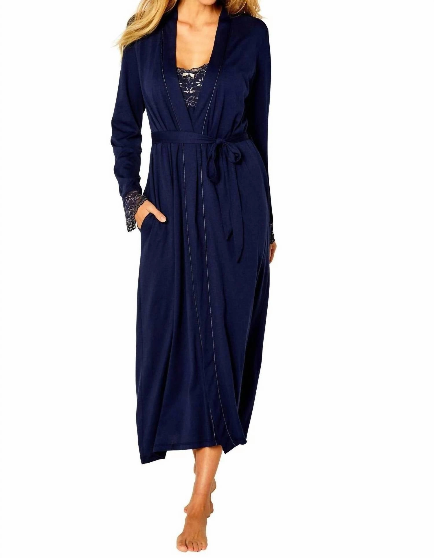 FourWay Stretch Coco Long Robe In Deep Sea