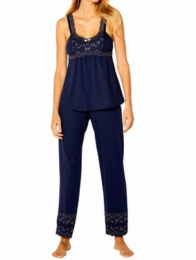 LongLasting Durability Coco Tank Camisole Full Length Pant Pajama Set In Deep Sea