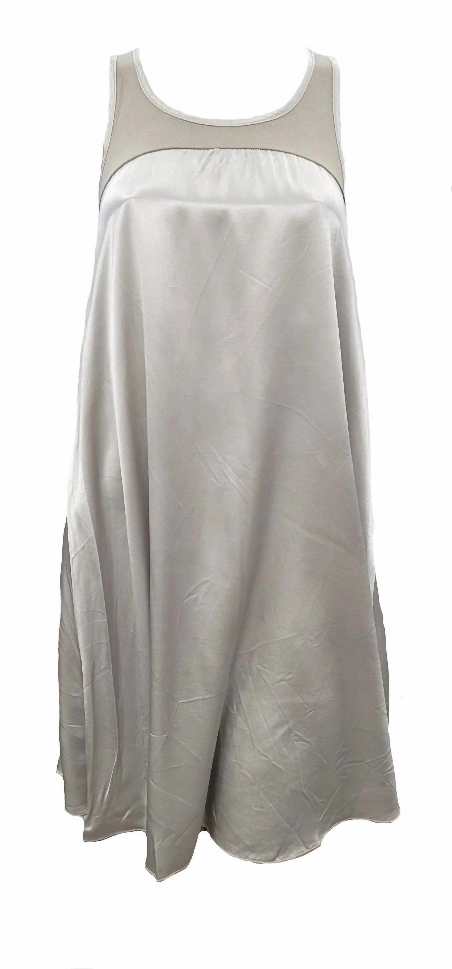 Layered Collar Flexible Stretch Fabric Lindsay Satin And Rib Nightgown In Clay