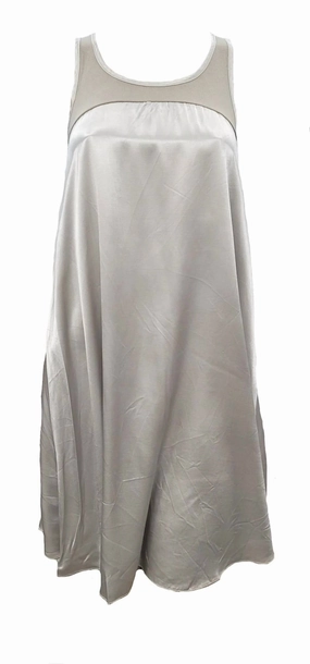 Layered Collar Flexible Stretch Fabric Lindsay Satin And Rib Nightgown In Clay