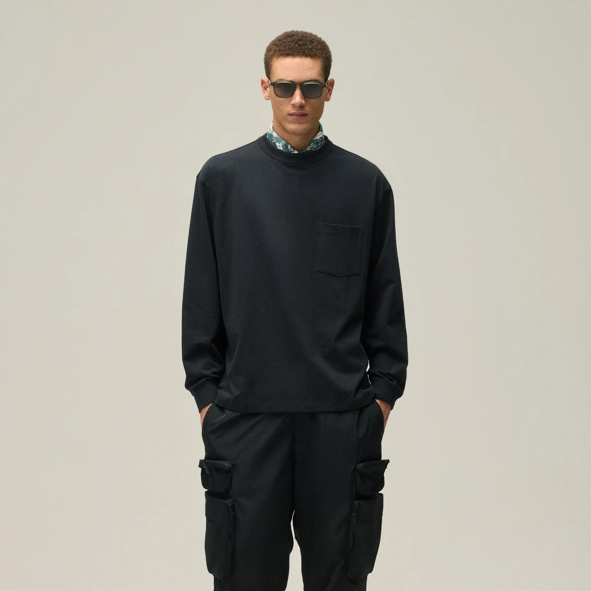 Kith Long Sleeve Leonard Pocket Tee - Black Soft and Relaxed MultiPly Fabric