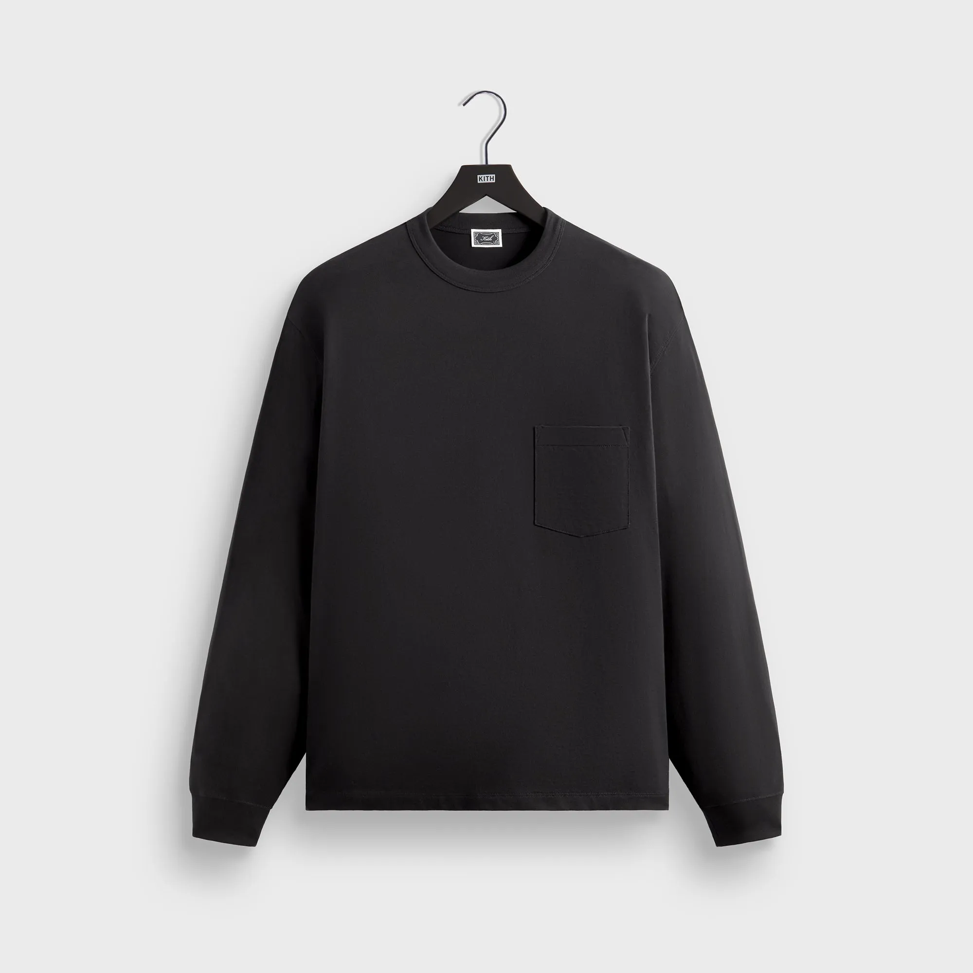 Kith Long Sleeve Leonard Pocket Tee - Black Relaxed Design Breathable Material