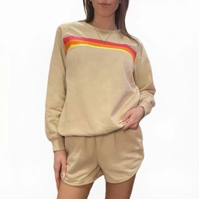Color Contrast Top And Short Set In Apricot Soft Fabric
