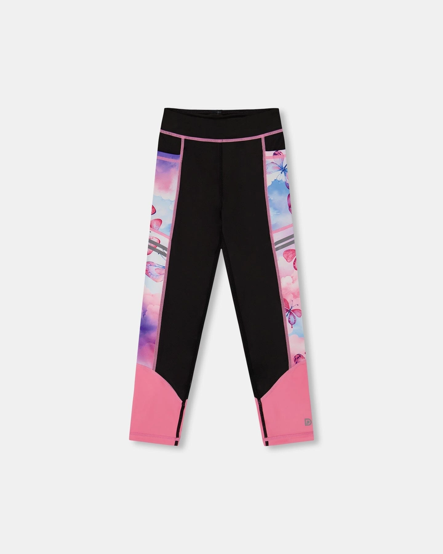 Colorblock Athletic Leggings Black And Multicolored Butterflies Casual Chic On The Go