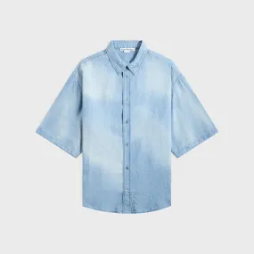 Acne Studios Short Sleeve Shirt - Mid Blue Subtle Print Polished Look