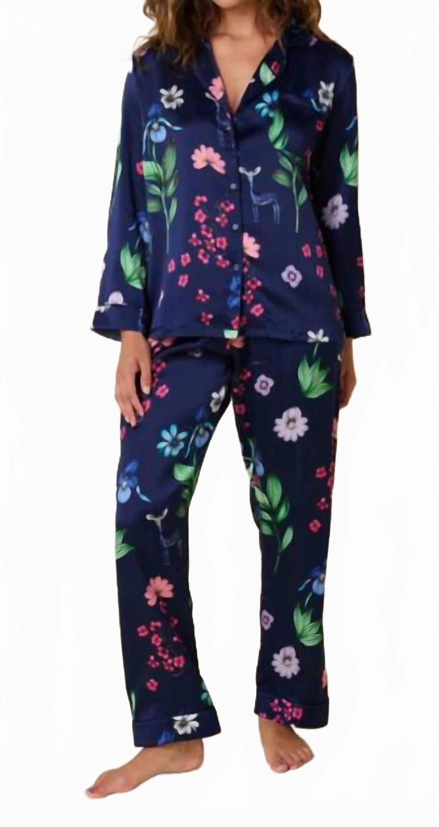 Deerly Luxe Pima Cotton Capri Pajamas In Blue AntiStatic Finish