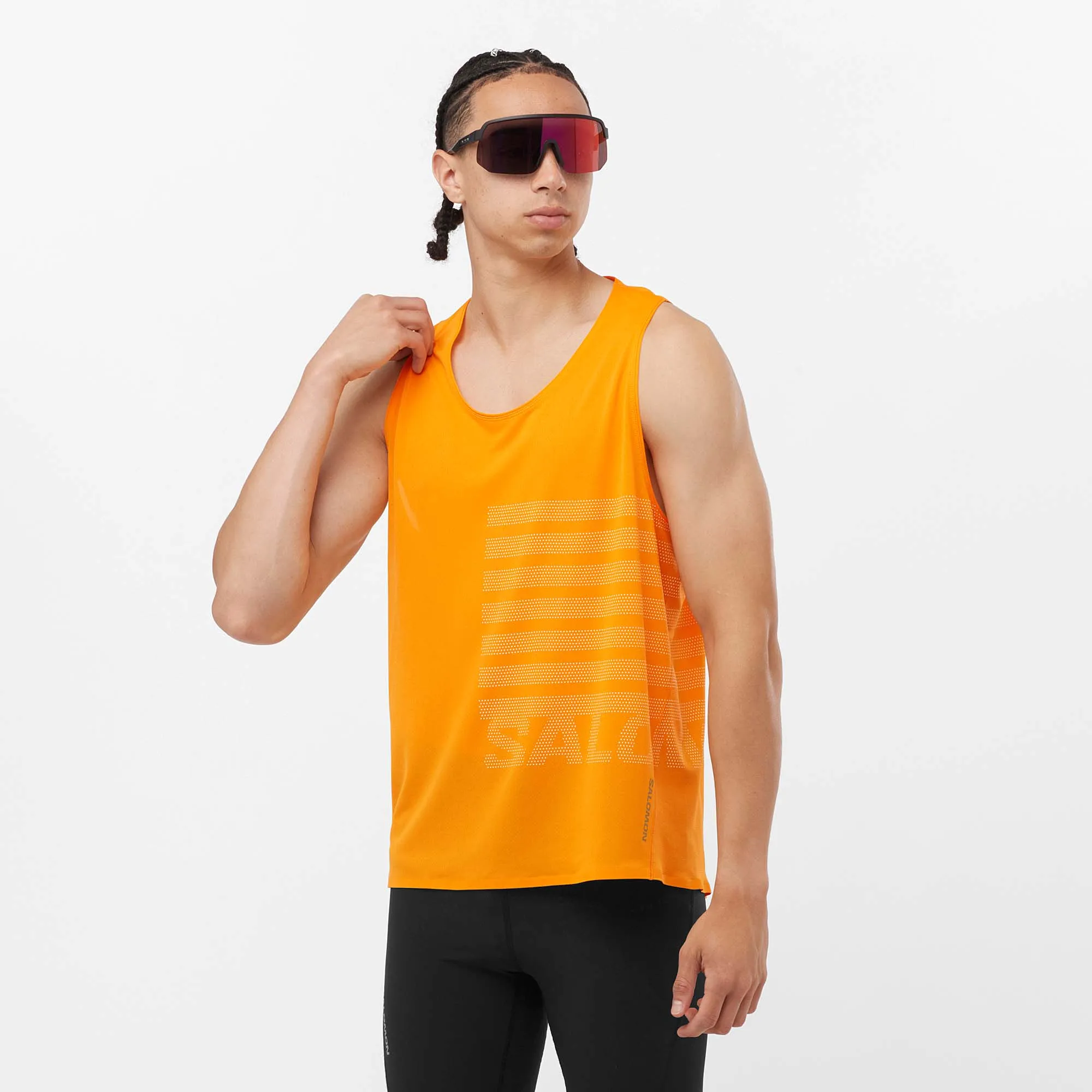 Salomon | Men's Sense Aero GFX Singlet - Zinnia/White precision strike