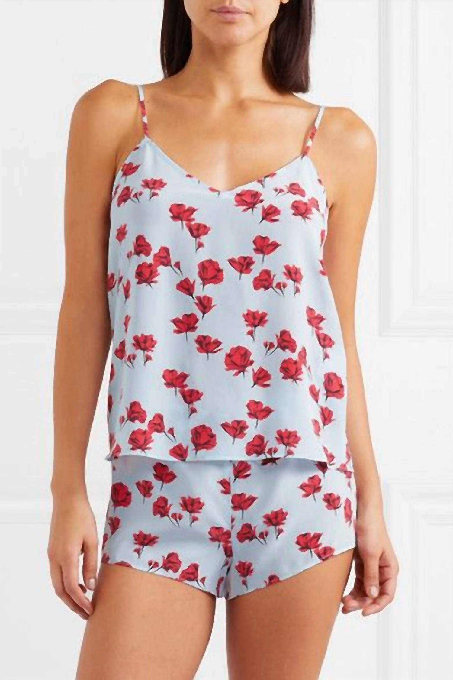 Alexy Floral Slip On Silk Pajamas Set In Multi Wrinkle resistant fabric Minimalist Stitching