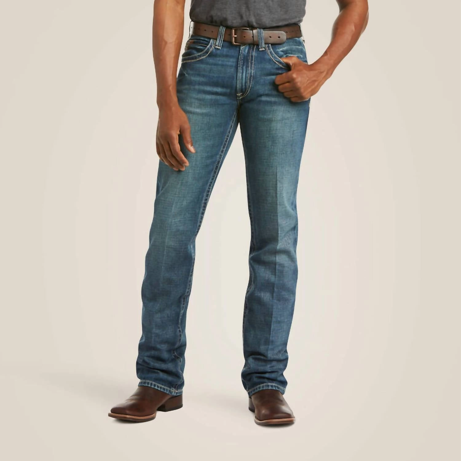 Travel Outfit Chill Outfit Date Night Home Comfort Party Look Modern Minimalist Men's M5 Slim Boundary Stackable Straight Leg Jean Length: 34" In Gulch