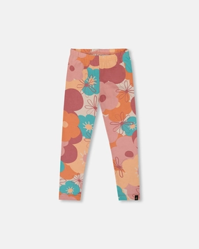 Statement Piece Ventilated Panels Organic Cotton Jersey Leggings with Coral Flowers