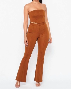 Kangaroo Pocket Jersey Fabric From Day To Night Pant Set In Brown