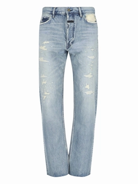 Light Blue Distressed Jeans - Light Blue Festival Outfit Everyday Affordable Unisex Wear