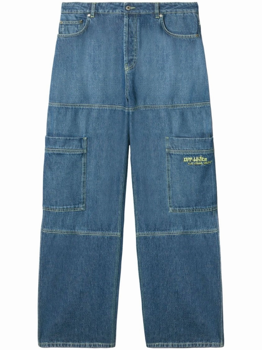 Irregular Cargo Jeans Reinforced Stitching