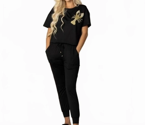 Stretchable Fabric Lightweight Jersey Knit Lobster Pajama In Black