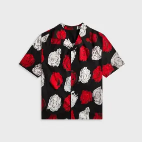 Reinforced Elasticity Stretchable Material Marni Medium Roses Compact Cotton Short Sleeved Bowling Shirt - Black