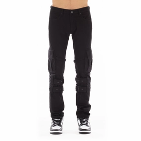 Cargo Jeans In Black Sleek Comfort Distressed Detailing