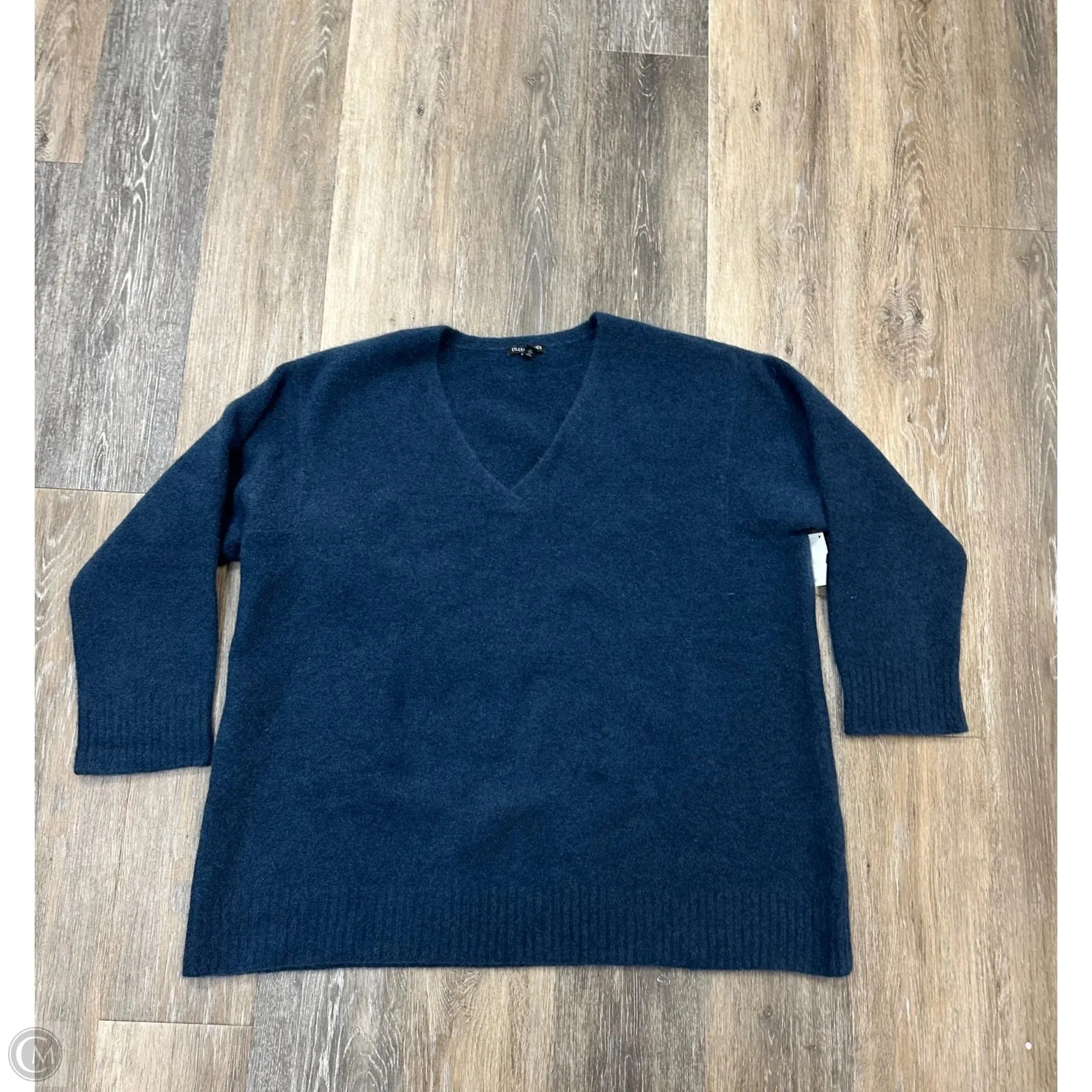 Sweater Cashmere By Eileen Fisher In Blue, Size: 1x NonChafingTrim Knit Fabric Technology
