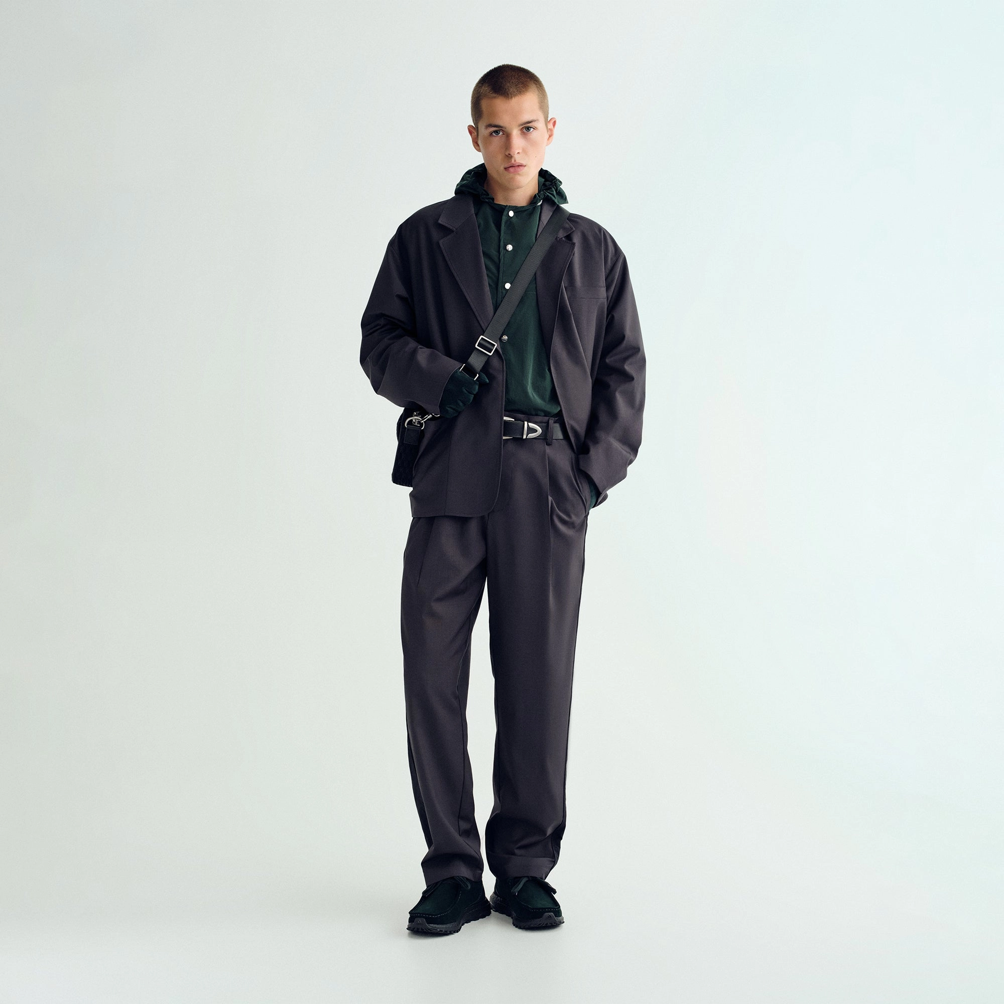 DualLayer Weave Weather resistant &Kin Tropical Wool Reversible Brant Blazer - Carbon