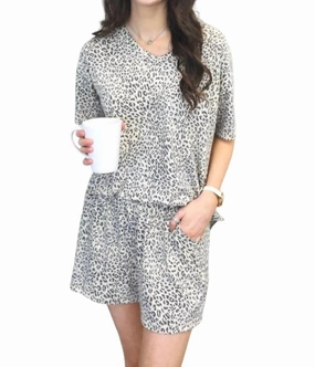 Cool Cats Lounge Wear Shorts Set In Cream/black Universal Fit