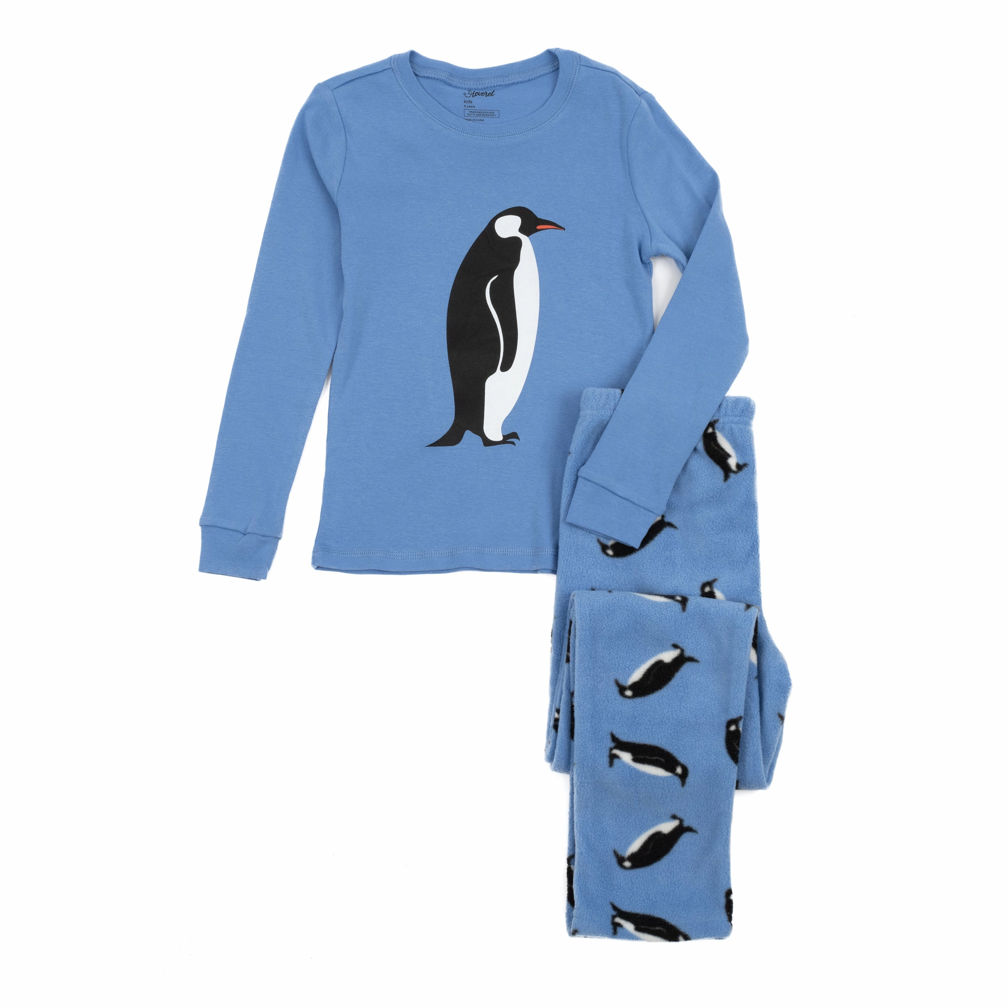 Christmas Kids Cotton Top and Fleece Pants Pajamas Penguin Relaxed Silhouette