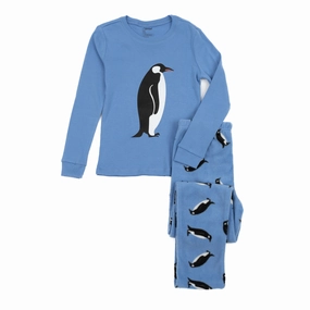 Christmas Kids Cotton Top and Fleece Pants Pajamas Penguin Smooth zipper closure Stretch waistband