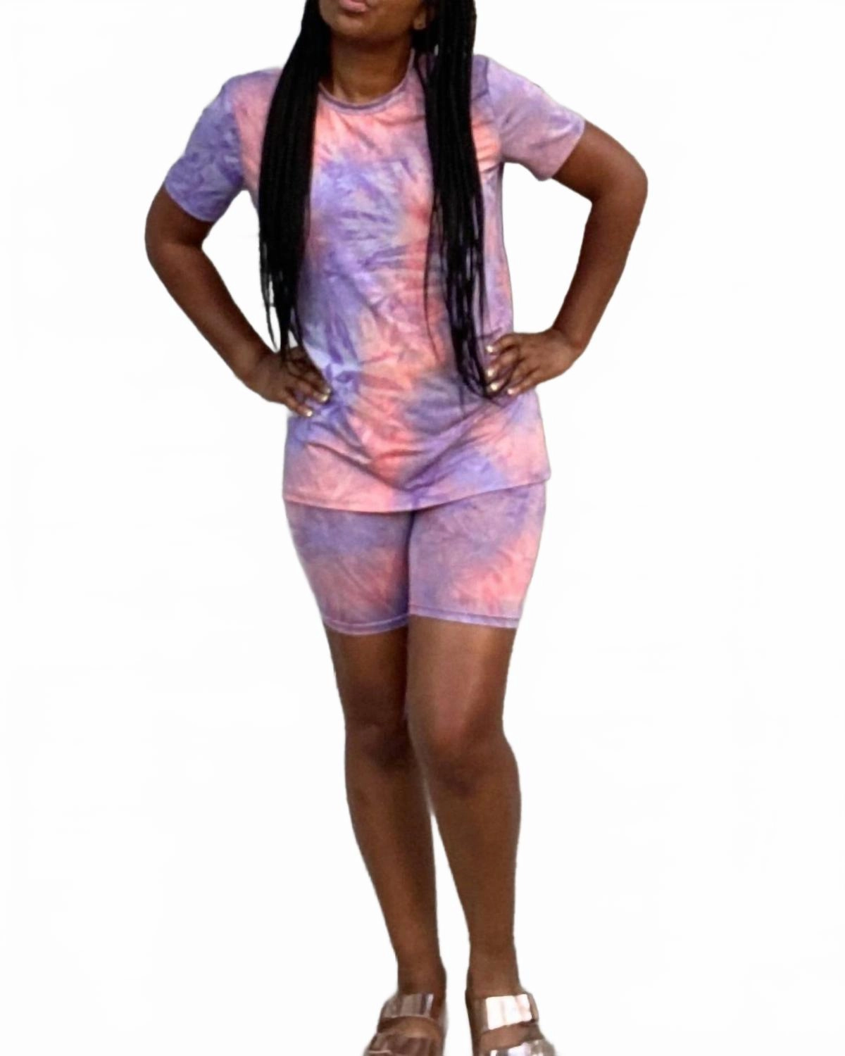 WrinkleResistant Finish Cotton Candy Short Set In Pink/purple