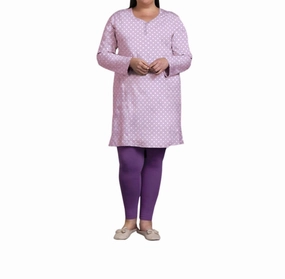 Cotton Long Sleeve Sleep Top - Plus In Lavender Daisy Ribbed Cuffs