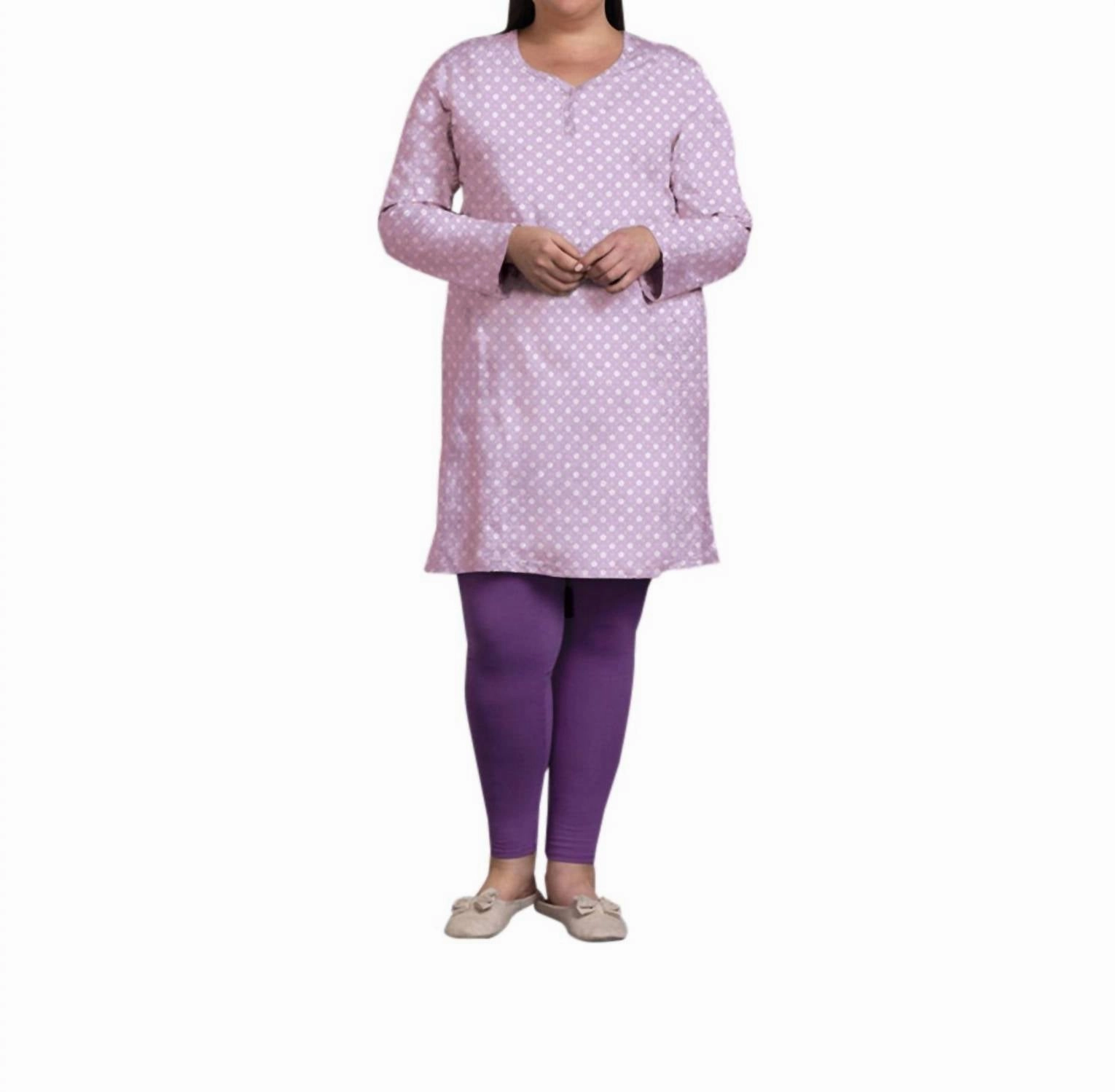 Cotton Long Sleeve Sleep Top - Plus In Lavender Daisy No Slip Grip Wide Ribbed Hem