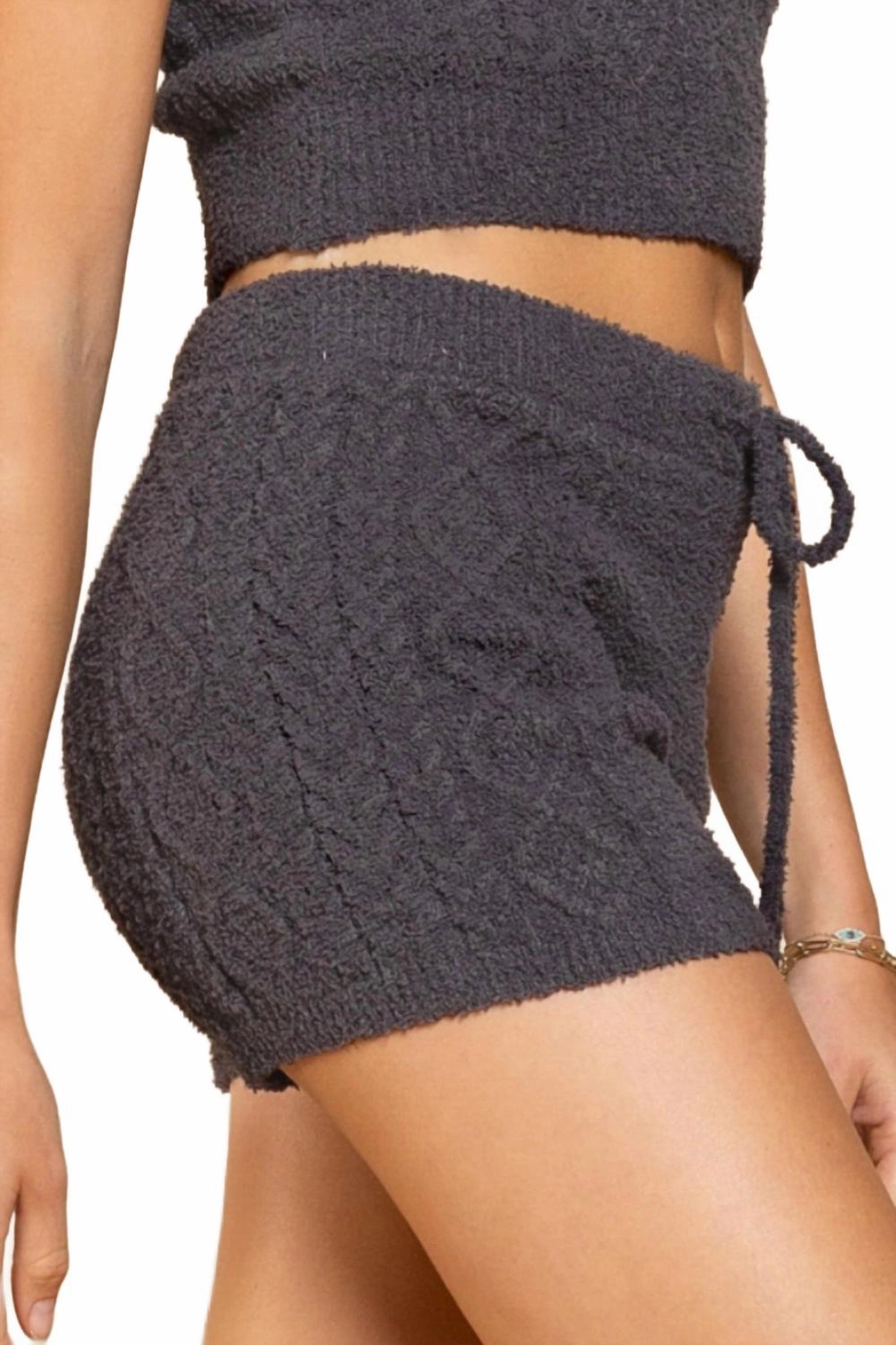 Cozy Knit Cable Shorts In Charcoal Airflow Optimized Texture