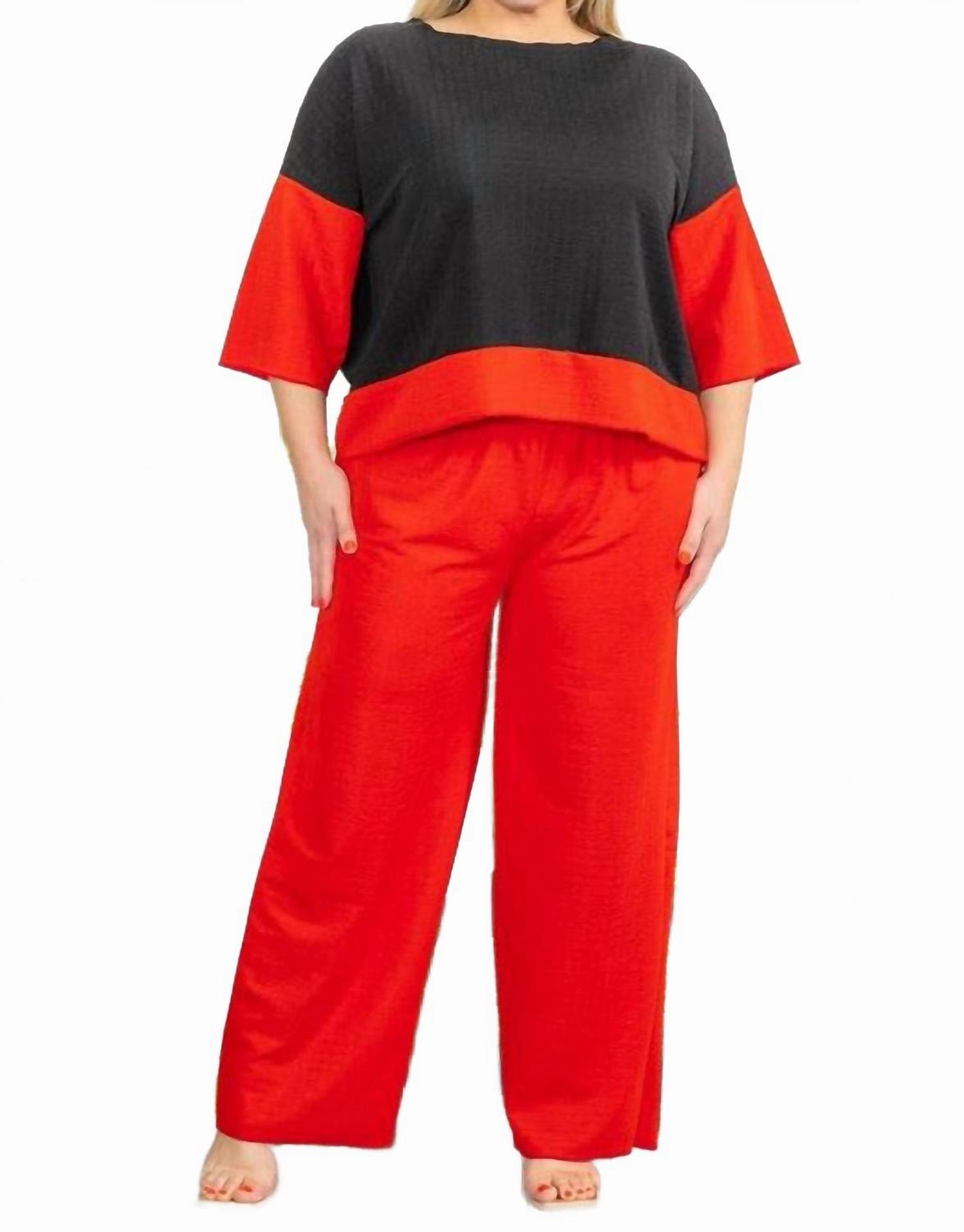 Thermal Insulation Layer Cozy Textured Two-Piece Set In Black/red