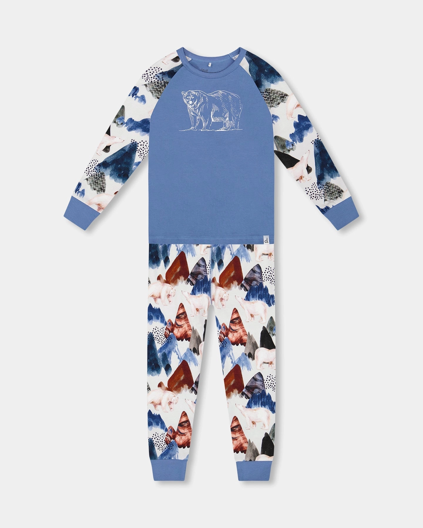 Two-Piece Organic Cotton Pajama Set White Bear Print Smooth zipper closure