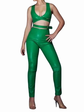 NoRoll Waistband Design Crayola Barbie Leather 2 Piece Set In Green