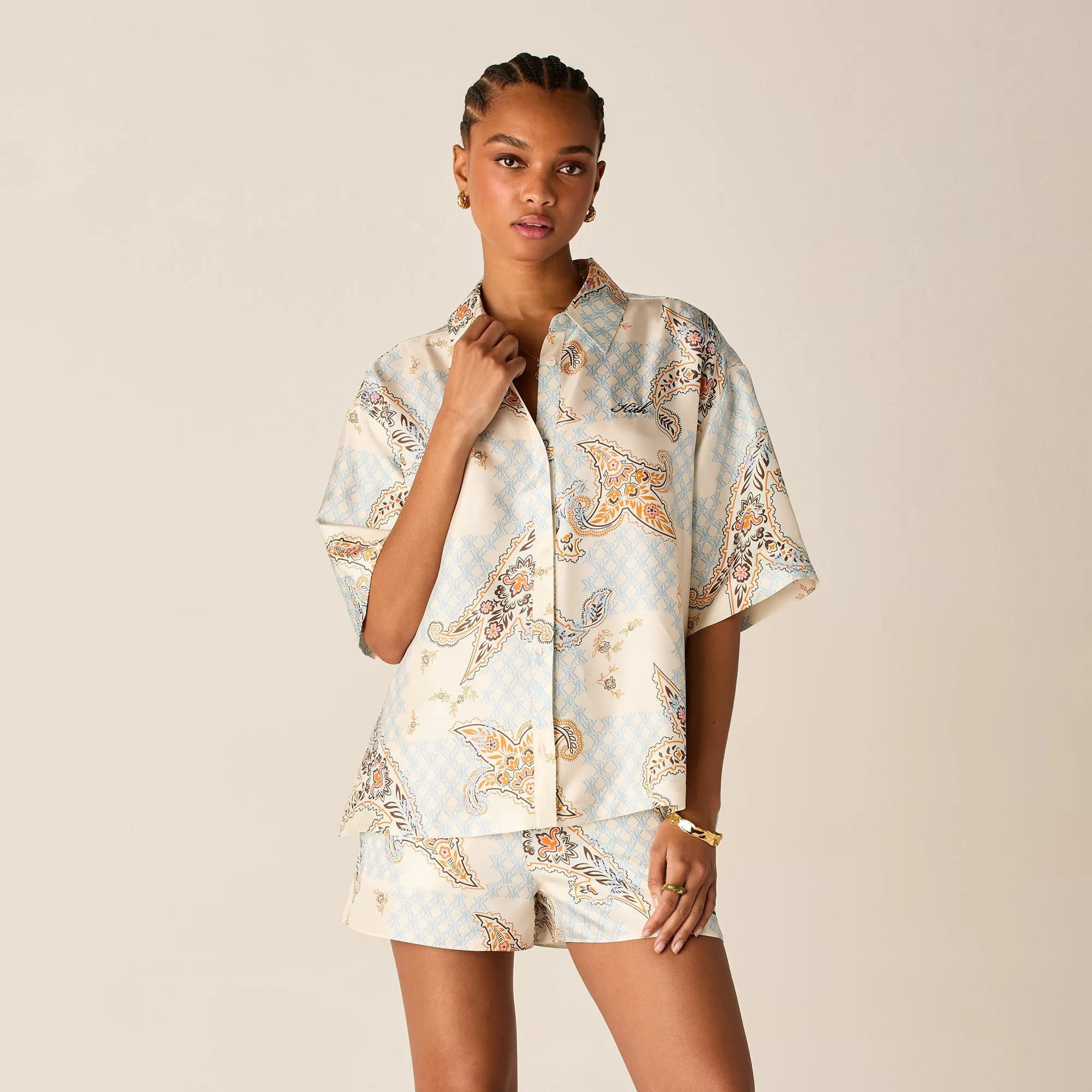 Solid Hue elegant design Kith Women Mari Crest Paisley Shirt - Silk