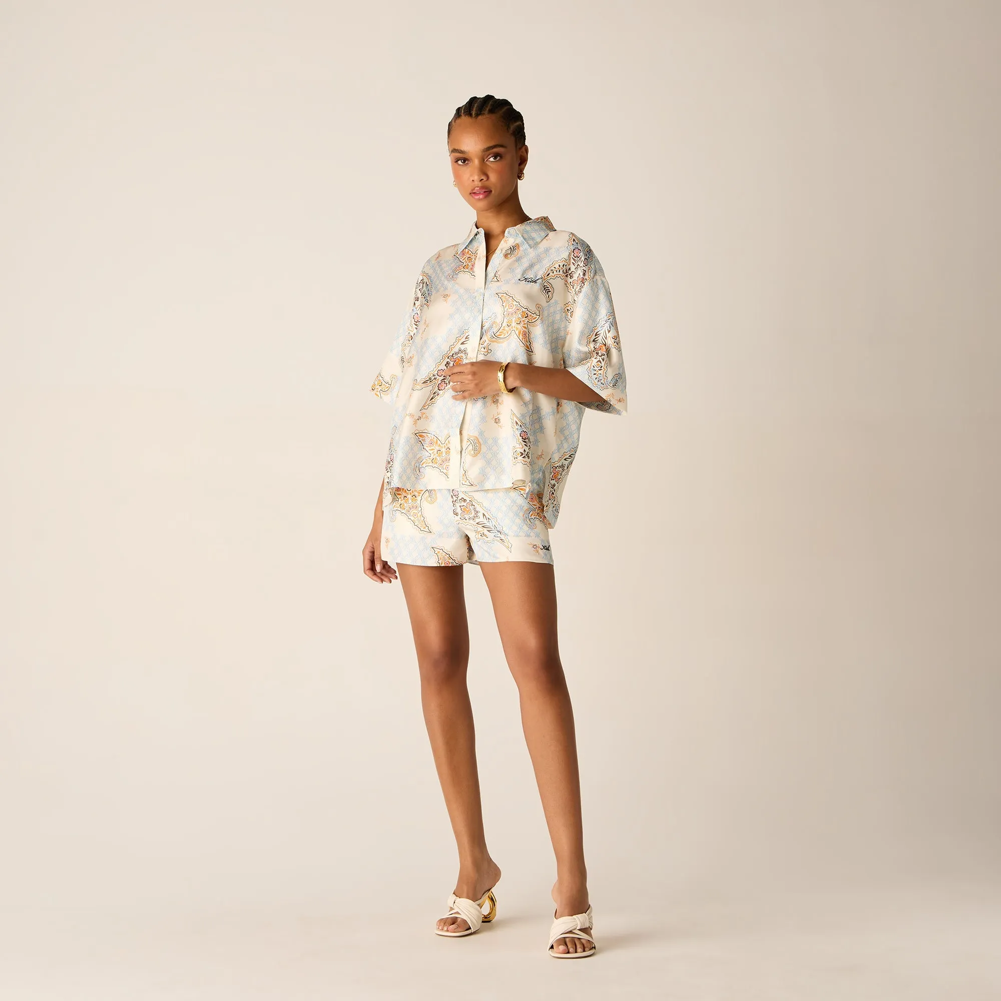 Functional Pocket City Exploration Kith Women Mari Crest Paisley Shirt - Silk