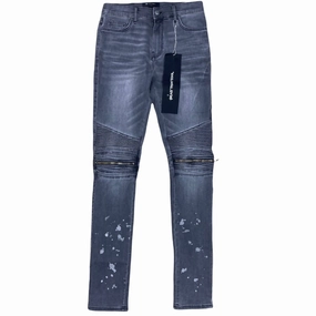 Neutral Autumn Days Weekend Getaway Minimalist Breathable Men's Moto Jeans In Grey