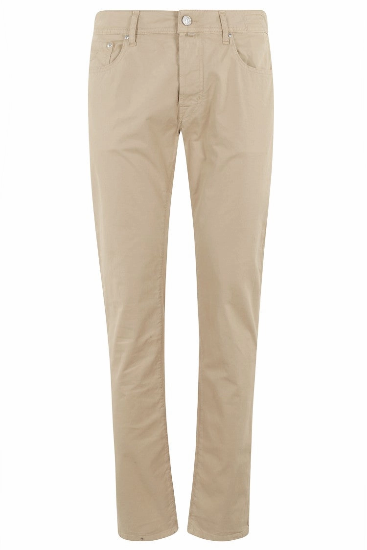Tapered Beige Gabardine Stretch Pants Modern Fit