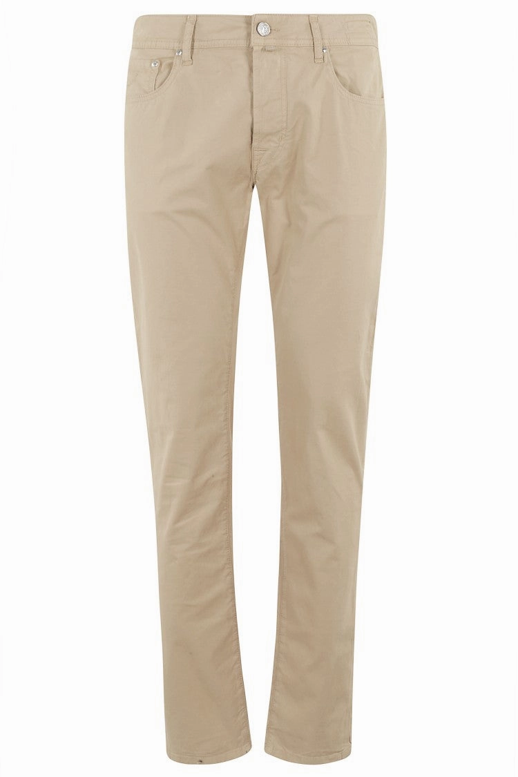 Tapered Leg Profile Tapered Beige Gabardine Stretch Pants