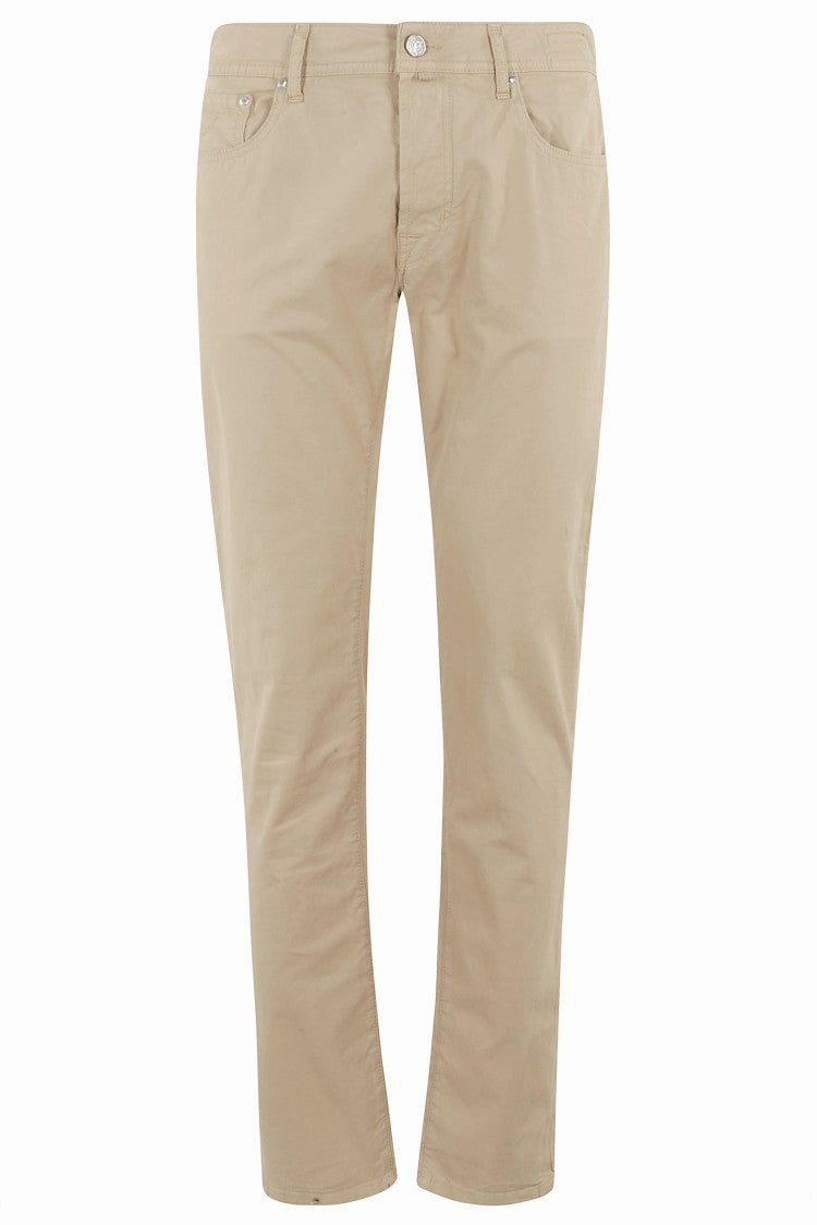 Tapered Beige Gabardine Stretch Pants Daily Go-To