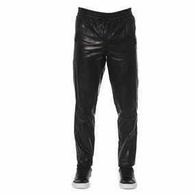 Trussardi Sleek  Leather Trousers for Men's Men Rainy Day High Quality