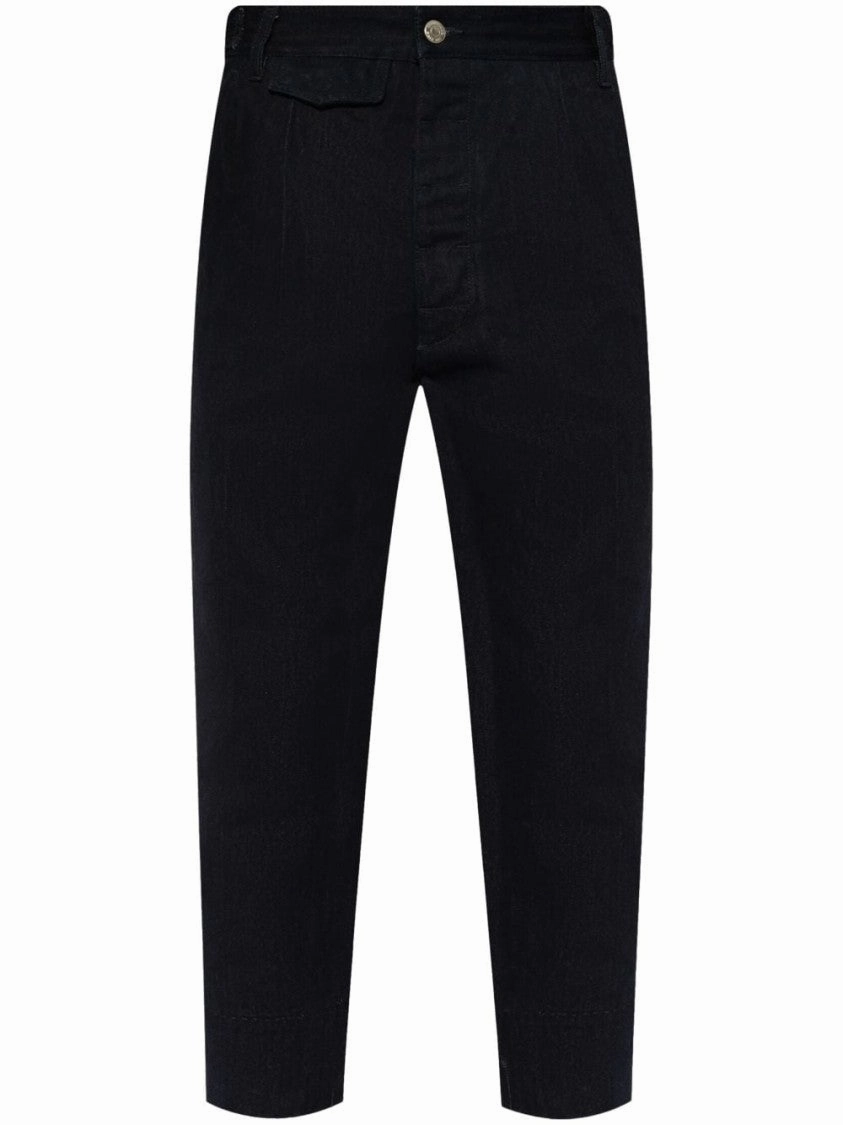 Sandblasted Details Cropped Tailored Denim Trousers With Classic Five-Pocket Design