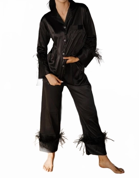 Thermal Insulation Layer Feather Pajama Set In Black