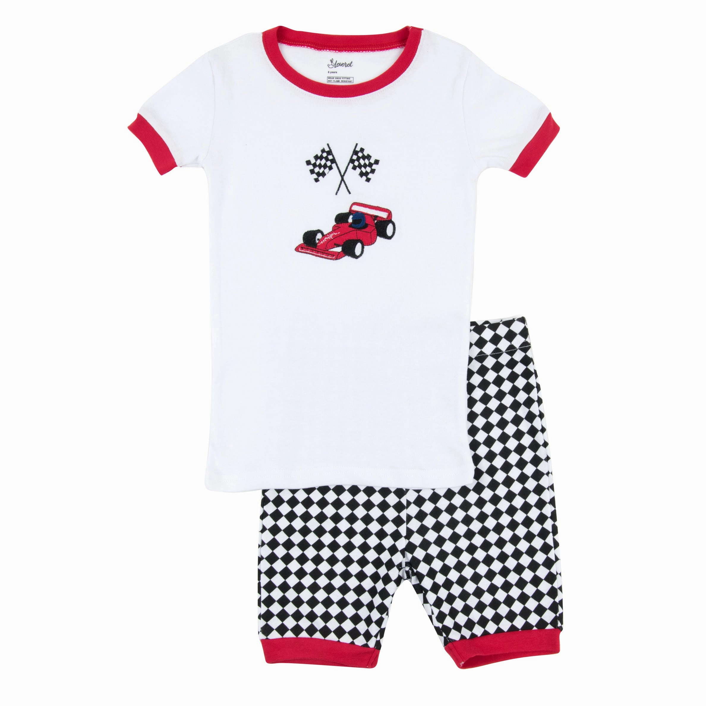 Kids Two Piece Cotton Short Pajamas Racing Car Anti Pilling Process Double Stitched Edges